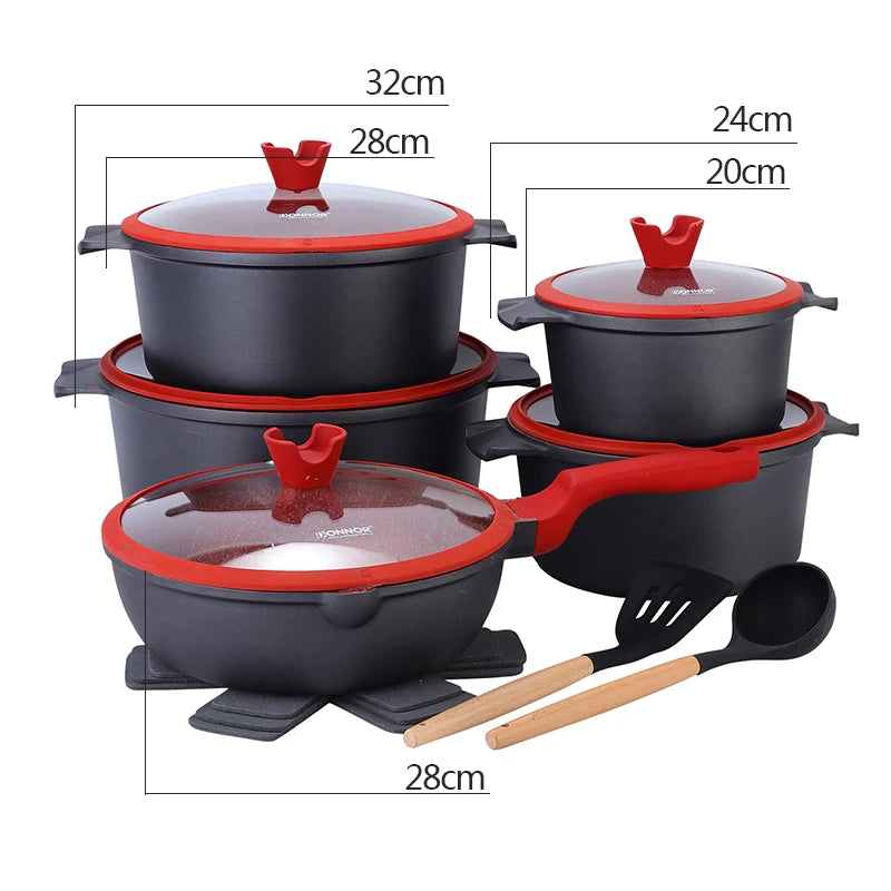 DONNOR 21 Pezzi Set di Pentole in Ceramica Set di Pentole e Padelle Antiaderenti Set da Cucina con Utensili e Protezioni per Padelle JT529