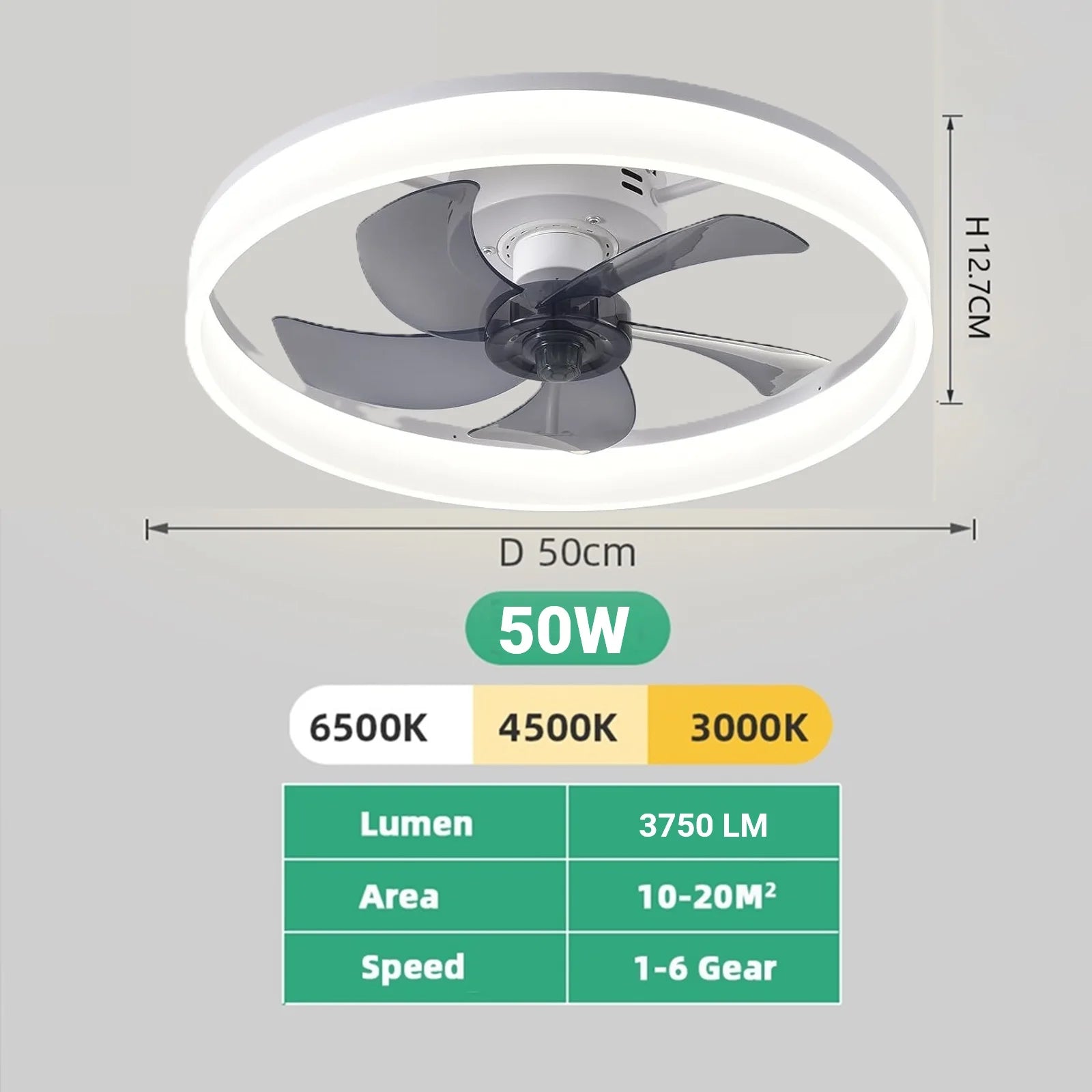 Jelena Ventilatore da soffitto rotondo Lampade con telecomando Camera da letto Soggiorno Sala da pranzo Decorazione domestica Ventilatore moderno con lampada a LED intelligente