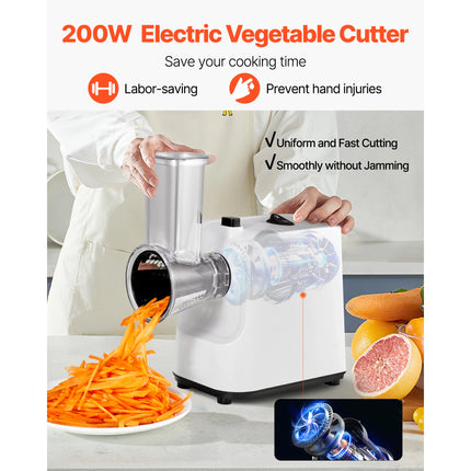 SucceBuy Electric Cheese and Salad Grater 200W, Electric Vegetable and Fruit Chopper with 5 Accessories