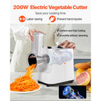 SucceBuy Elektrische Reibe für Käse und Salat 200W, Elektrischer Zerkleinerer für Gemüse und Obst mit 5 Aufsätzen
