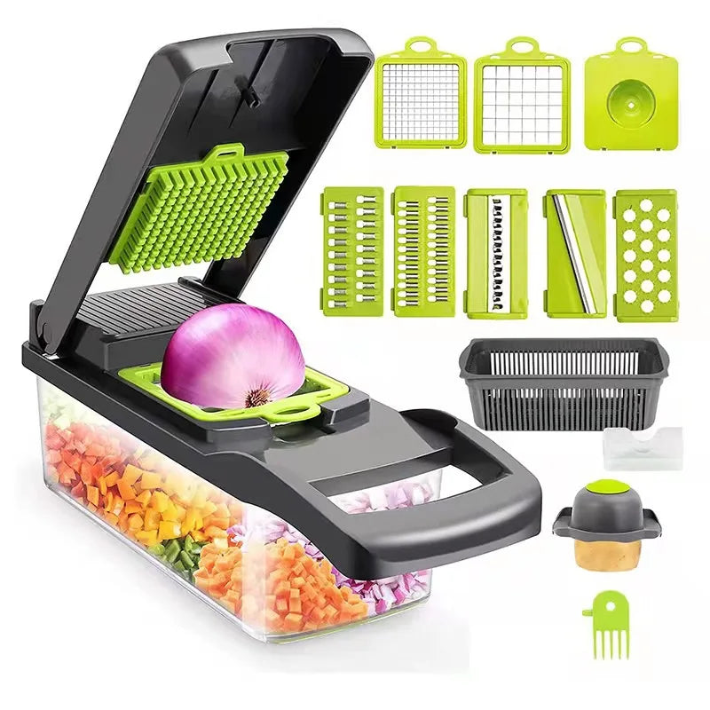 Multifunktionaler Gemüseschneider Würfelklingen, Slicer, Reibe, Schäler, Kartoffel- und Käseablaufreibe, Küchenwerkzeuge