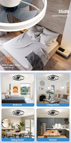 Jelena Ventilatore da soffitto rotondo Lampade con telecomando Camera da letto Soggiorno Sala da pranzo Decorazione domestica Ventilatore moderno con lampada a LED intelligente