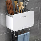 Organizzatore da Parete Multifunzionale per Cucina Senza Foratura, Porta Utensili con Vassoio di Drenaggio Rimovibile e Portasciugamani