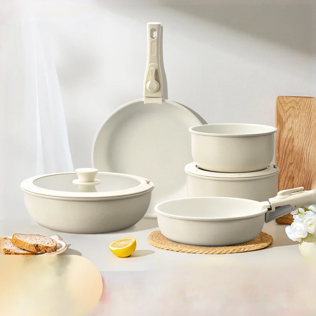 Set di pentole GIYOCA con manici rimovibili, antiaderenti in ceramica, senza PFOS e PFOA, adatti per induzione/forno/lavastoviglie, compatibili con tutti i tipi di fornelli, idea regalo per la cucina.