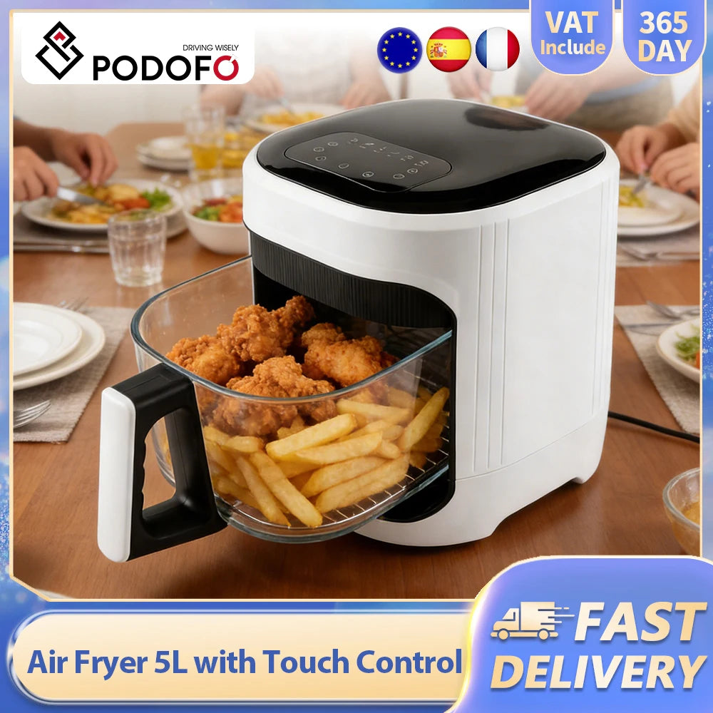 Friggitrice ad aria Podofo 1350W 5L con controllo touch e temperatura regolabile fino a 200°C