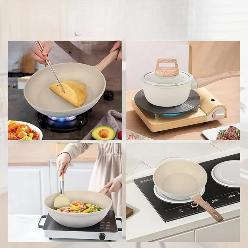 Set di Pentole da Cucina Essenziali, 12 Pezzi, Antiaderenti con Rivestimento in Granito e Compatibilità Universale con Sensori a Gas