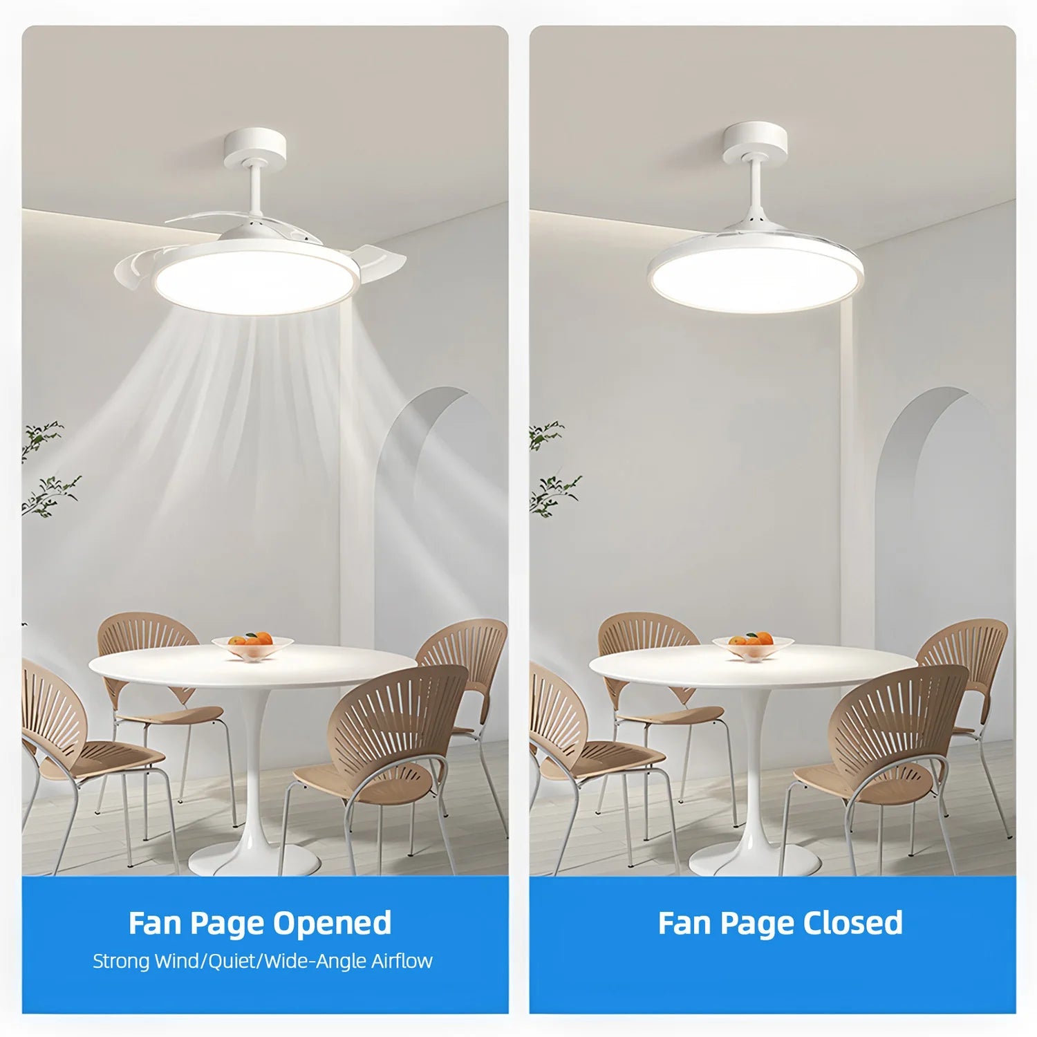 Ventilatore a soffitto Nordic Simple Boom con luce, controllo remoto tramite APP, regolazione continua della luminosità, 6 velocità del vento, per soggiorno, camera da letto, ristorante, decorazione.