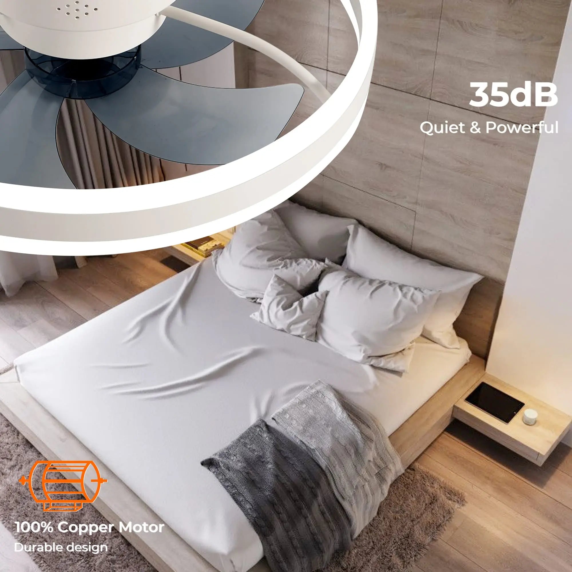 Ventilatore da Soffitto LED Nordico da 50CM con Luce, Apparecchio di Illuminazione in Acrilico, Ventilatore Elettrico Silenzioso e Rinfrescante con Timer per Uso Domestico