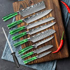 Set mit 8 scharfen und langlebigen ZENG Edelstahlmessern, mit grünem Harzgriff, tragbarer Nylontasche, Küchenutensilien für Zuhause und als Geschenk