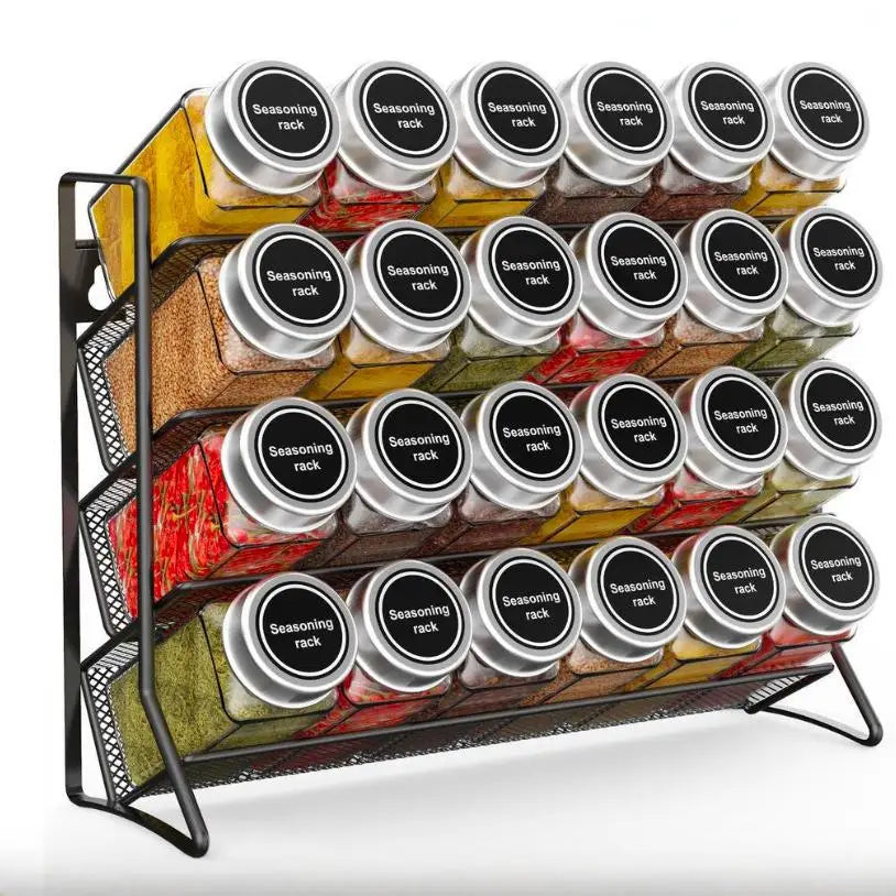 Organizzatore a 4 Ripiani per Spezie e Condimenti in Acciaio al Carbonio, Mensola da Parete Antiscivolo per Cucina e Dispensa