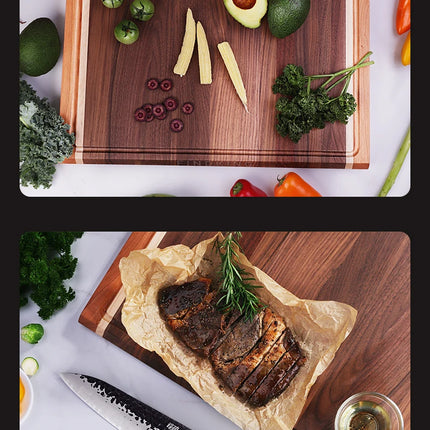 FINDKING Tagliere in legno di noce, tagliere spesso e grande con scanalatura profonda per il succo per la cucina, 44,5 x 32,8 x 2,8 cm