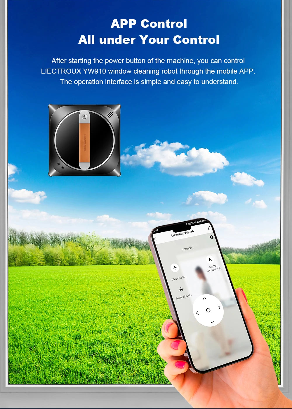 Liectroux YW910 Fensterroboter, Doppel-Wassersprühfunktion, Lasersensor, Fensterreinigungsroboter für die Hausreinigung, App- und Fernbedienung