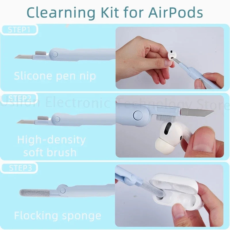 Kit di pulizia 7-in-1 per tastiera del computer, penna per la pulizia degli auricolari, strumenti per la pulizia di telefono e iPad, estrattore per copritasti