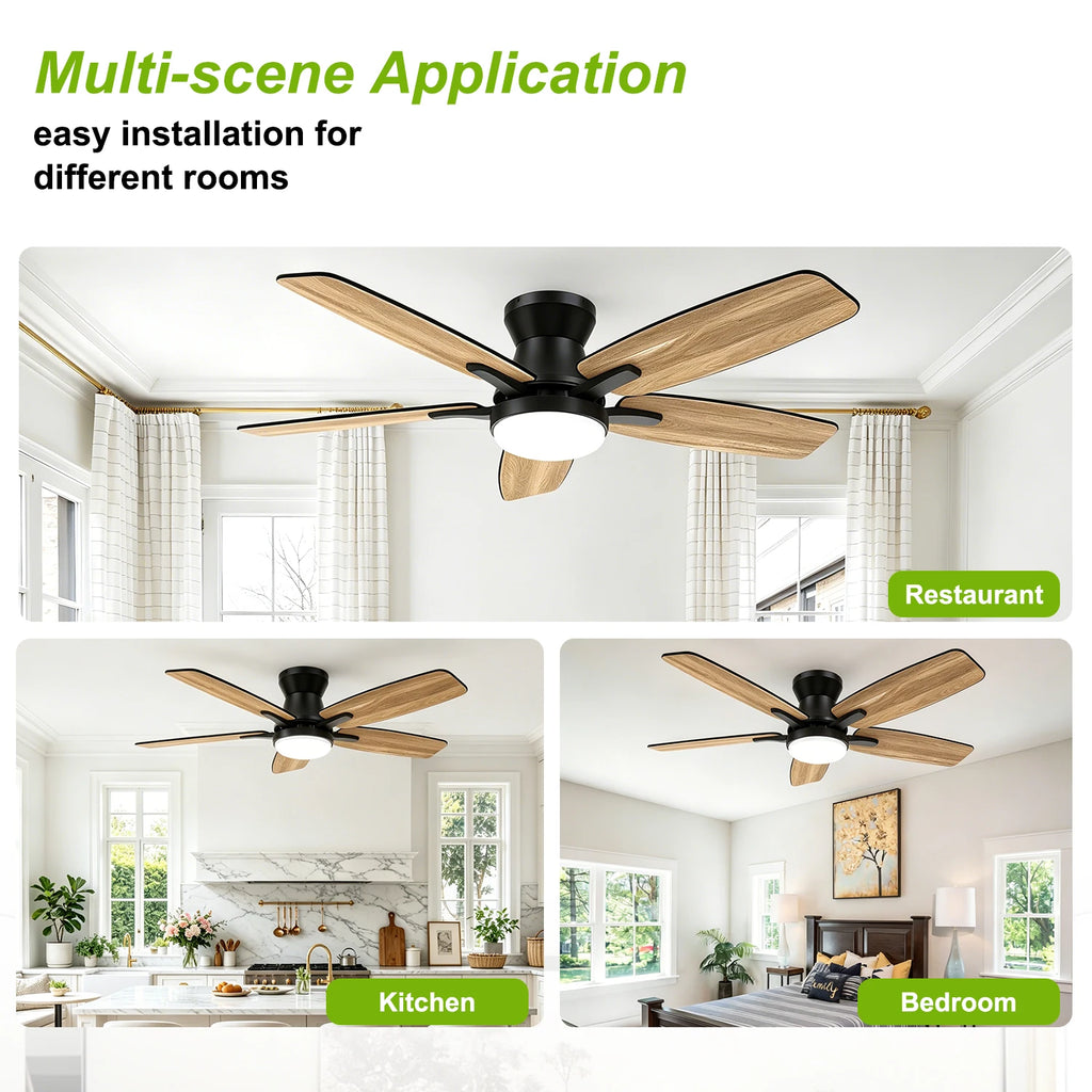 Ventilatore da soffitto a doppia pala da 42 pollici con luce LED dimmerabile, motore DC reversibile a 6 velocità dimmerabile, timer silenzioso, ventilatore a basso profilo per camera da letto, cucina, appartamento