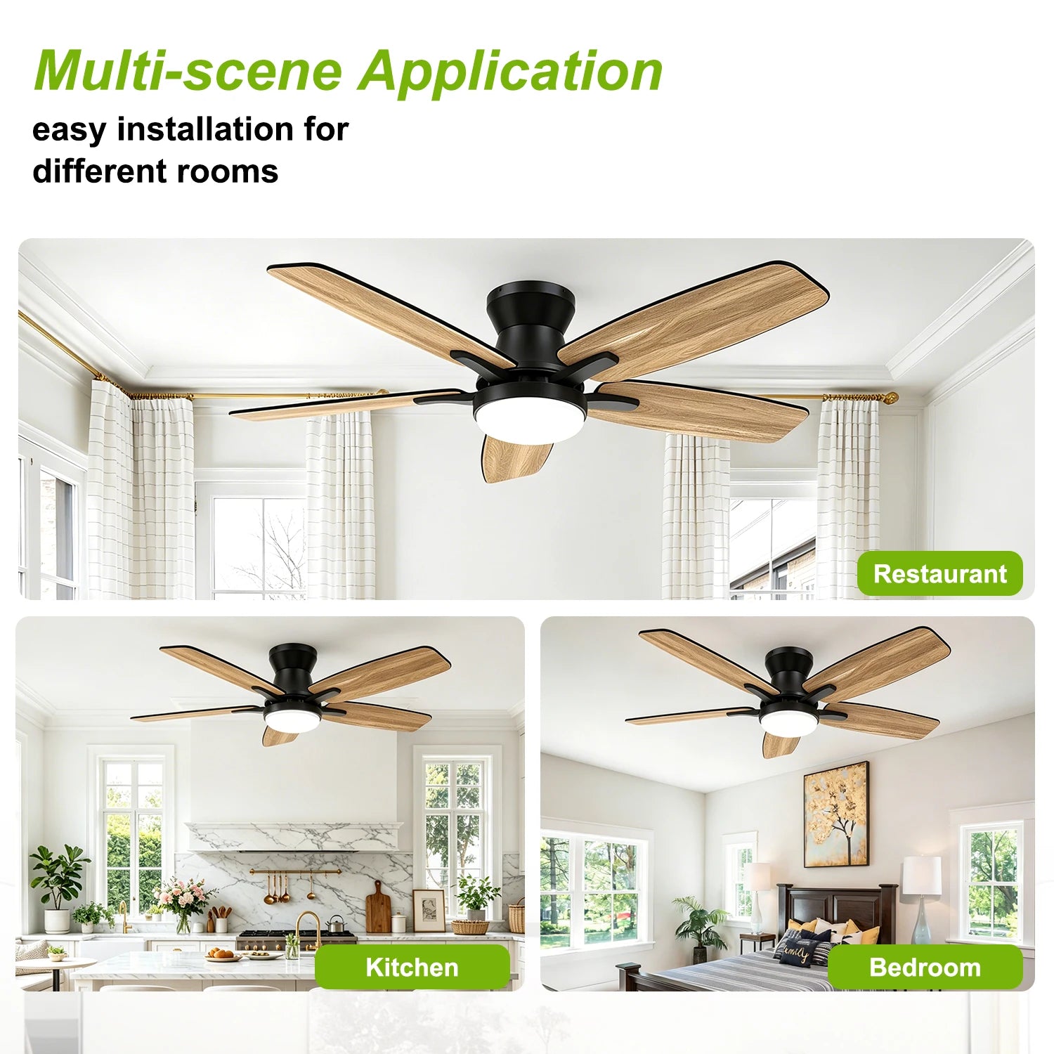 Ventilatore da soffitto a doppia pala da 42 pollici con luce LED dimmerabile, motore DC reversibile a 6 velocità dimmerabile, timer silenzioso, ventilatore a basso profilo per camera da letto, cucina, appartamento