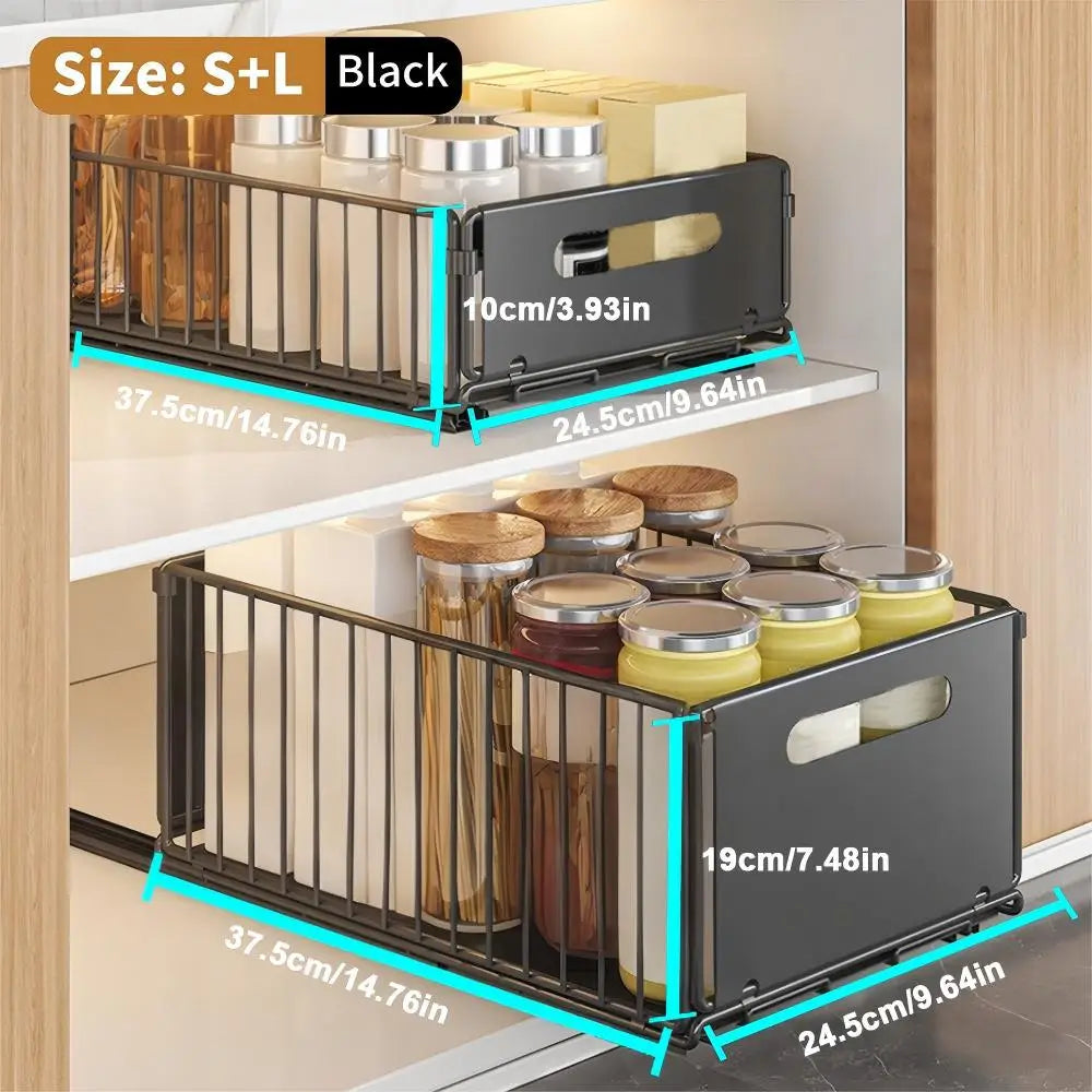 Set di Scaffali per Cucina con Guide Scorrevoli, Vassoio Estraibile Tipo Cassetto, Contenitore per Spezie, Organizzatore per Armadietti