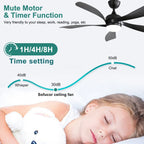 Ventilatore da soffitto Sofucor da 52 pollici a 5 pale con luce e telecomando, ventilatore da soffitto DC a 6 velocità, silenzioso.