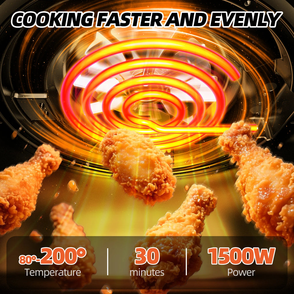 Friggitrice ad Aria 3.5L 1500W con 6 Funzioni di Cottura - Cestello Antiaderente Lavabile in Lavastoviglie