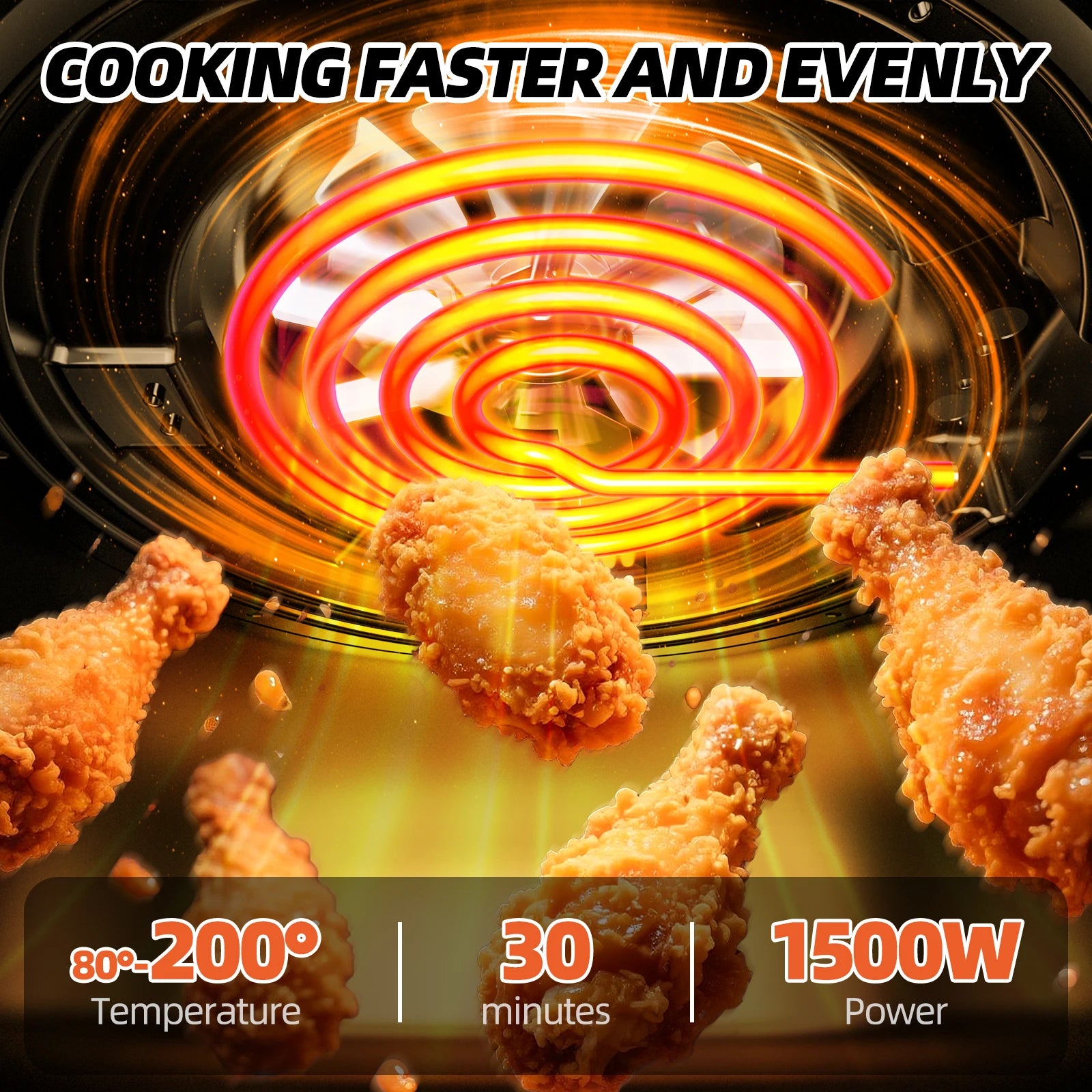 Friggitrice ad Aria 3.5L 1500W con 6 Funzioni di Cottura - Cestello Antiaderente Lavabile in Lavastoviglie