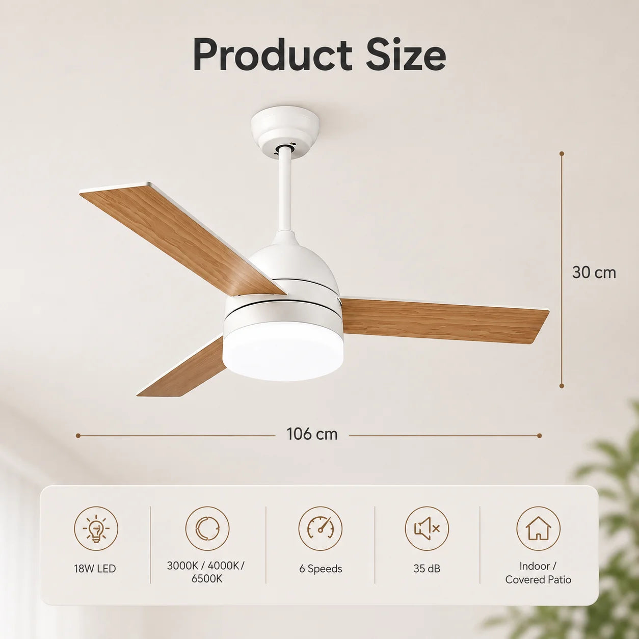 Ventilatore da Soffitto LED 2-in-1 con Luce, Telecomando, Dimmerabile, Reversibile, Silenzioso, 6 Velocità, per Camera da Letto, Soggiorno, Sala da Pranzo