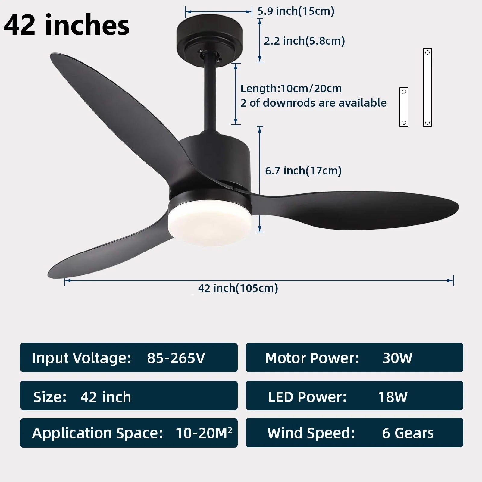 Ventilatore da Soffitto a Risparmio Energetico da 42-52 Pollici con Luce e Telecomando Ventilatore Elettrico Reversibile a 3 Pale, Ventilatore da Soffitto a Basso Profilo per Caffetteria, Casa, Hotel, Ufficio, Bungalow