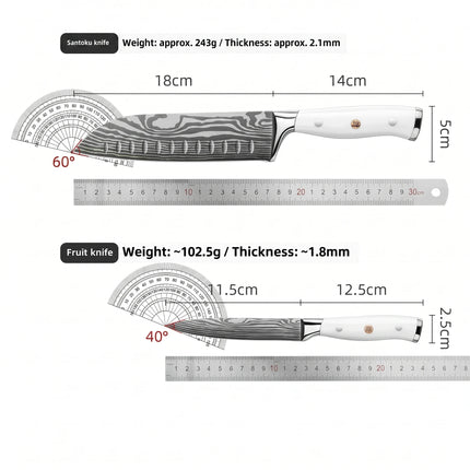 Set of 3 kitchen knives, carving knife, Santoku knife, utility knife, sharp stainless steel kitchen knives for home kitchen