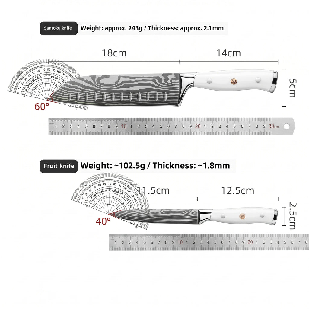 Set mit 3 Küchenmessern, Tranchiermesser, Santokumesser, Kochmesser, scharfe Edelstahl-Küchenmesser für die Küche zu Hause