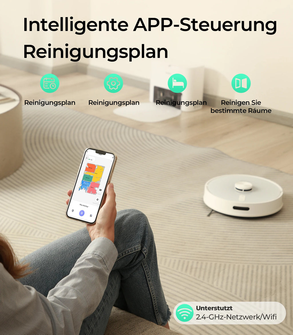 Redkey R10 Saugroboter, LiDAR-Navigation, App-Steuerung, 4000PA Saugkraft, Intelligente Wischfunktion, Boden- und Teppichreiniger (1000W)