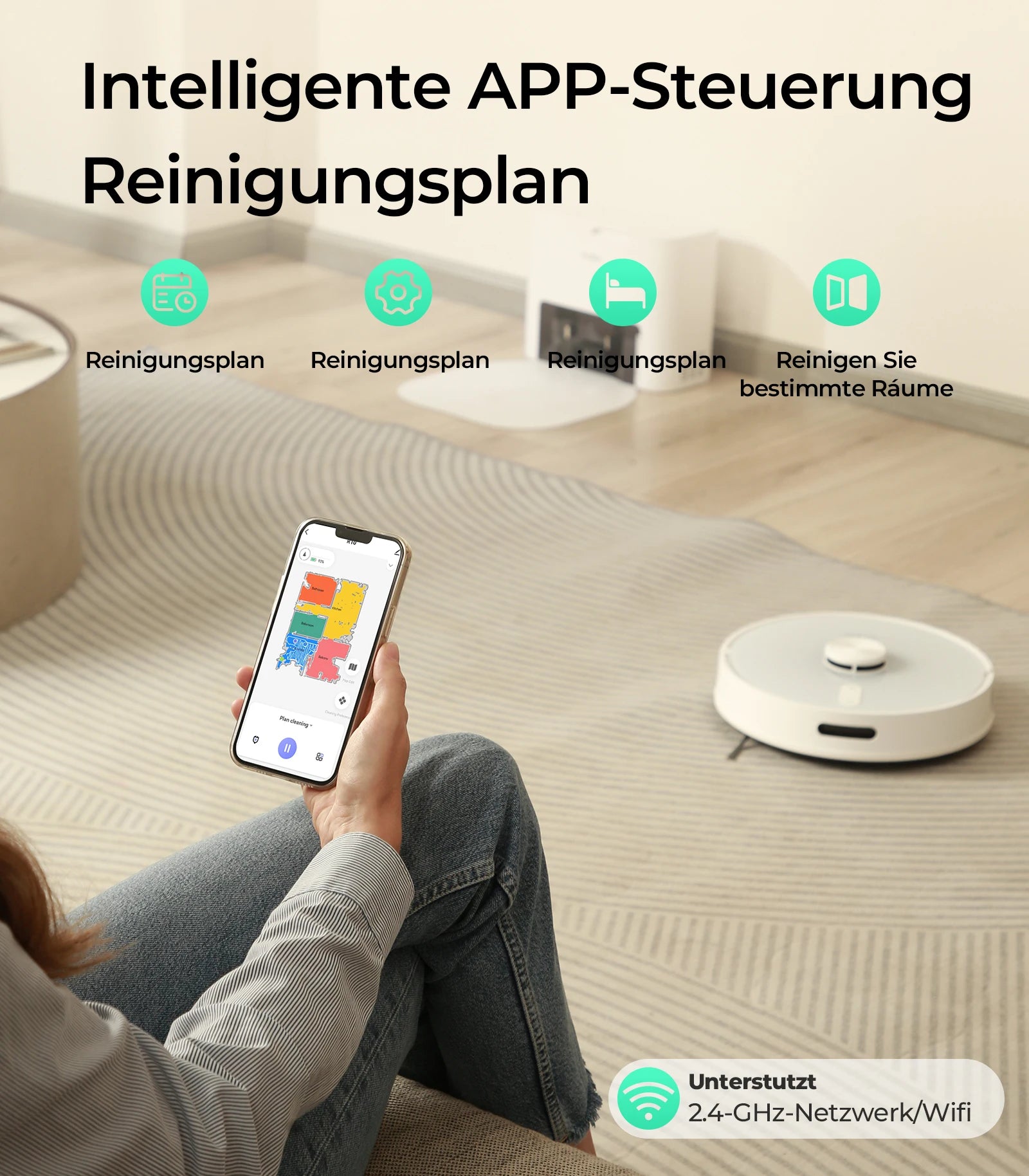 Redkey R10 Saugroboter, LiDAR-Navigation, App-Steuerung, 4000PA Saugkraft, Intelligente Wischfunktion, Boden- und Teppichreiniger (1000W)