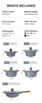 Donnor Set di pentole da 15 pezzi Set di pentole antiaderenti serie Wave Casseruola con rivestimento in granito Utensili da cucina senza fumo