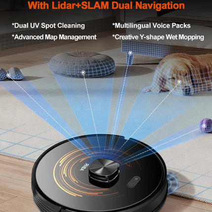 (Codice promozionale: GCC800)Aspirapolvere Robot ABIR X9, Navigazione Laser, Aspirazione 6500Pa, Mappa Multi-piano, Doppia Lampada UV, Controllo Zone Intelligente, Tecnologia Auto Carpet Boost, Versione di Fascia Alta