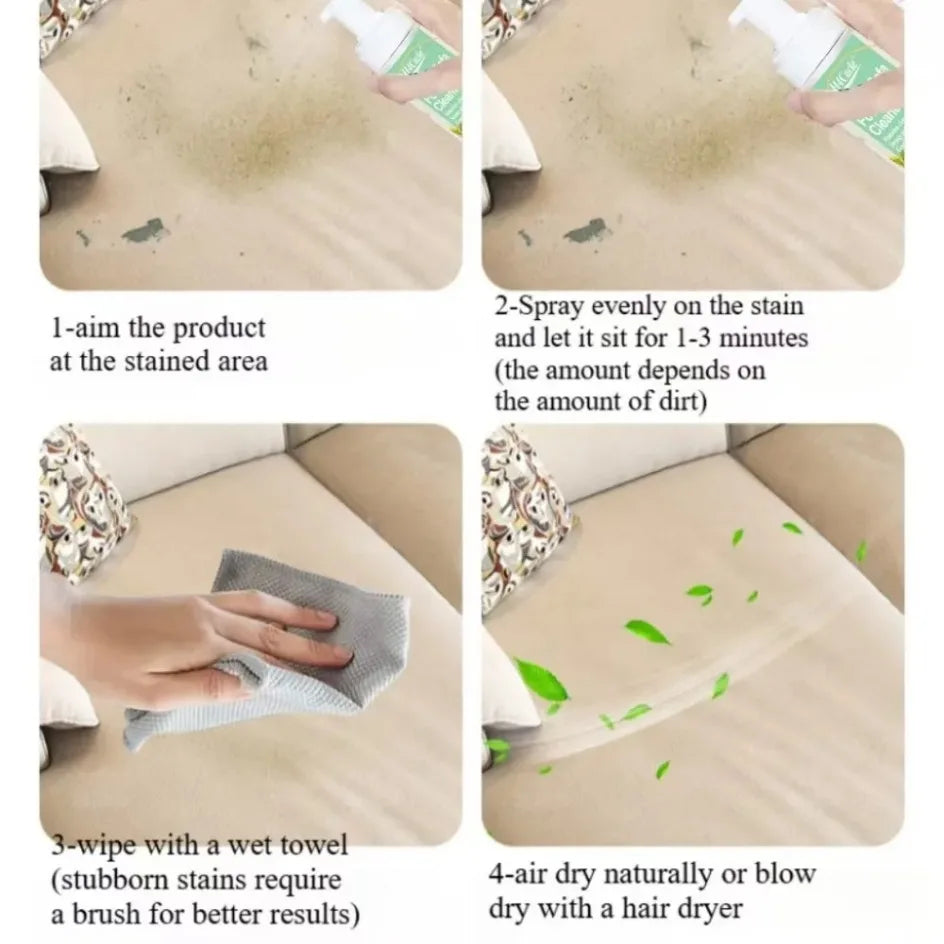 Foaming Dry Cleaner for Fabric Sofa Multipurpose Cleaning Solution Carpet Curtain Clothing Stain Remover No Water Agent Needed