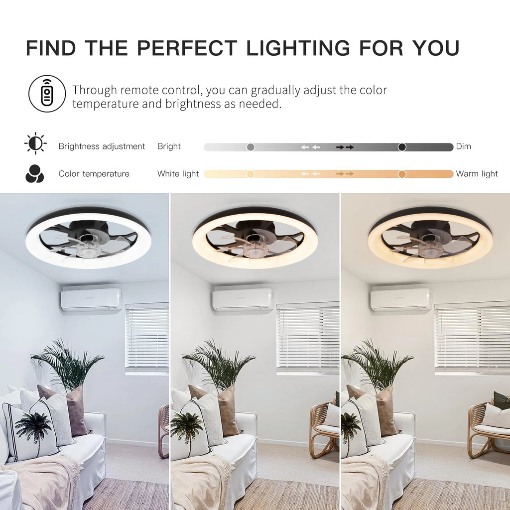 Ventilatore da Soffitto Intelligente XINGOO Nordic con Luce e Telecomando, Decorazione per Camera da Letto, Ventilatore con Pale Invisibili