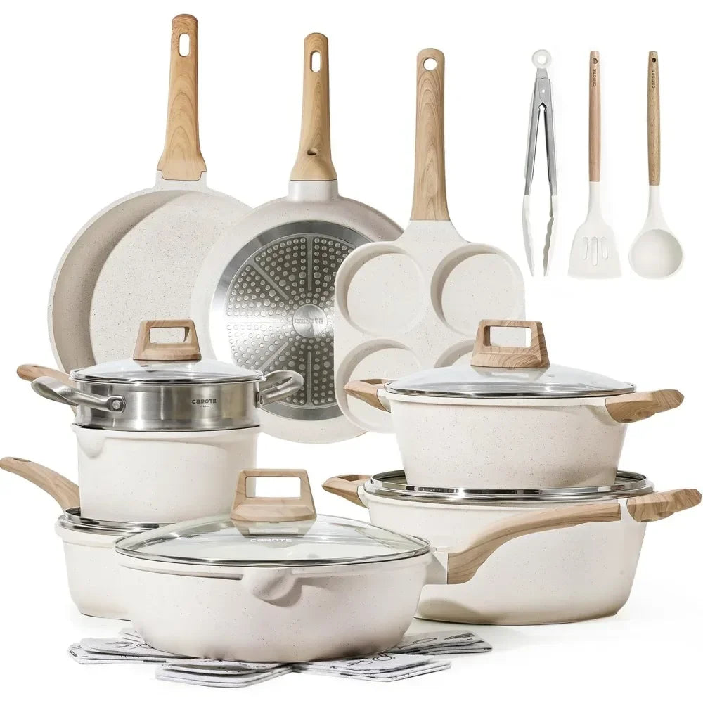 Set di 3-7 pentole e padelle Set di pentole antiaderenti Pentole a induzione in granito bianco Set da cucina antiaderente con padelle e casseruola