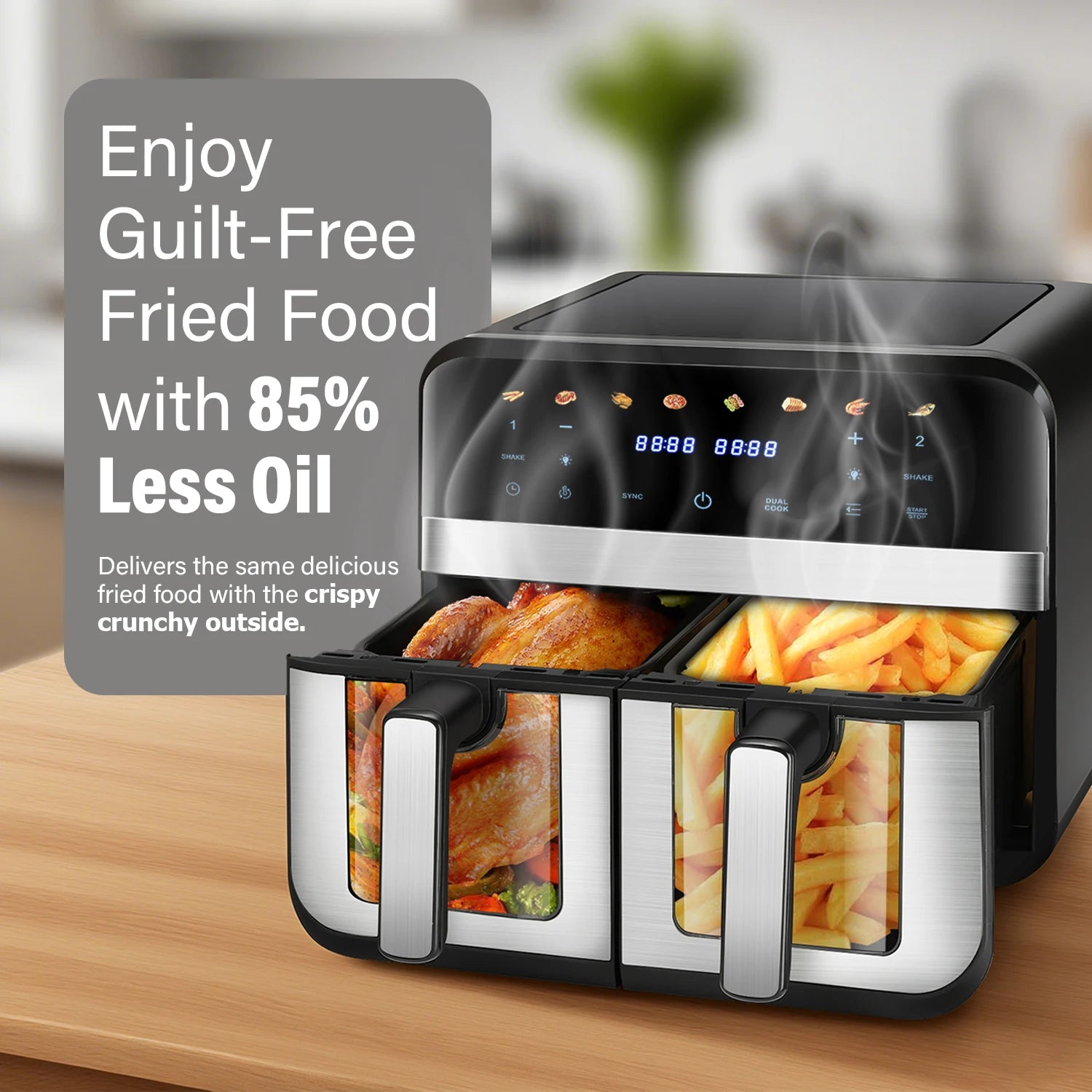 Forno friggitrice ad aria a doppio cestello da 9 litri con finestre Easy View - Oyajia