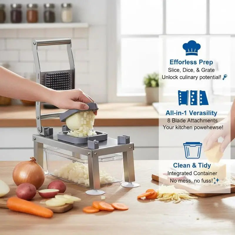 Gemüseschneider, Mandoline, All-in-One Gemüseschneider mit 8 Edelstahlklingen, Käsereibe, Zwiebel- und Kartoffelschneider mit Behälter, Küchenhelfer und Geräte zum Essen