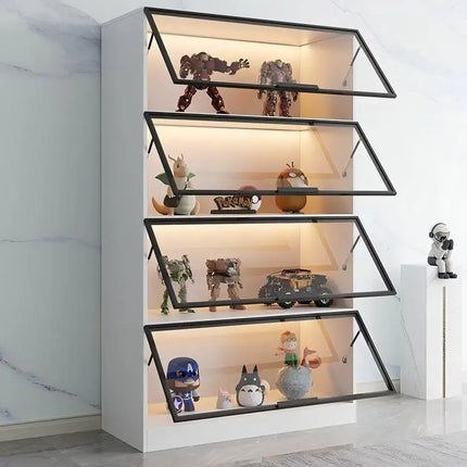Customizable Display Case with Tempered Glass Door, LED Light, Large Capacity, Multiple Compartments, Aluminum Frame, Eco-Friendly