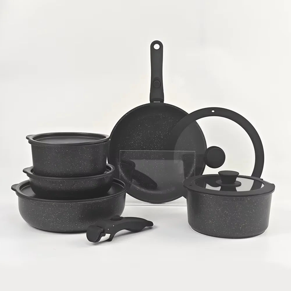 DONNOR Set di pentole e padelle da 17 pezzi Set di pentole antiaderenti con manico staccabile Set di pentole da cucina a induzione Pentole per camper sane