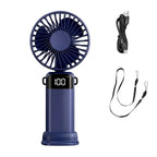 Mini Ventilatore USB con Display LED, Silenzioso 3 Velocità, Ricaricabile 1200mAh, Portatile da Scrivania per Ufficio Casa Viaggio, 2 Colori (Blu Marino/Verde Oliva)
