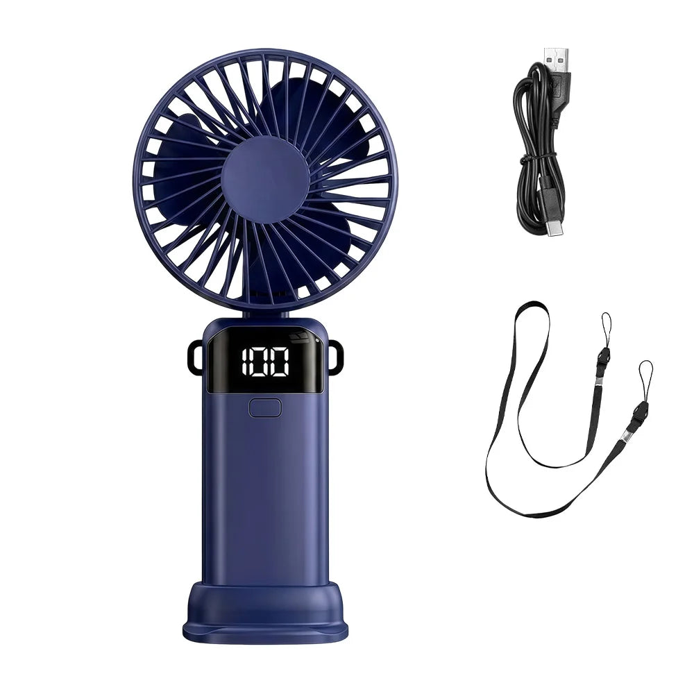 Mini Ventilatore USB con Display LED, Silenzioso 3 Velocità, Ricaricabile 1200mAh, Portatile da Scrivania per Ufficio Casa Viaggio, 2 Colori (Blu Marino/Verde Oliva)