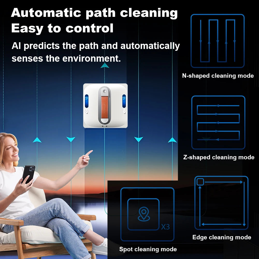 Liectroux S11 Fensterputzroboter, 4-Wege-Wassersprühfunktion, Reinigung von Glas, Böden, Wänden und Fliesen, Fensterreiniger-Roboter, intelligente Navigation, mehrfache Sicherheit, rahmenlos, Sprachansagen