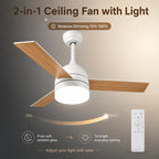 Ventilatore da soffitto per interni ed esterni coperto con pale effetto legno, luce LED dimmerabile da 18W a 3 colori, silenzioso e reversibile, 6 velocità, telecomando e timer per camera da letto, cameretta, soggiorno