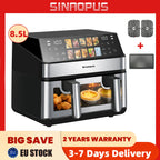 Friggitrice ad Aria Calda 8,5 L 2000 W, LED Touch, Finestra Trasparente, Funzione Forno, 10 Programmi, Senza Olio, per Famiglie