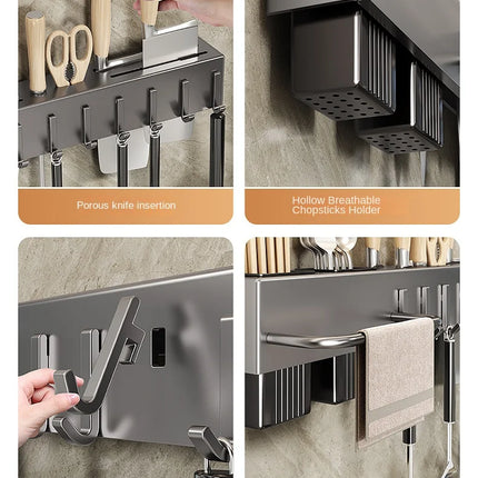 Mensole da cucina senza attrezzi, accessori da cucina, tubo portabacchette multifunzionale a parete, portaoggetti per coltelli e utensili