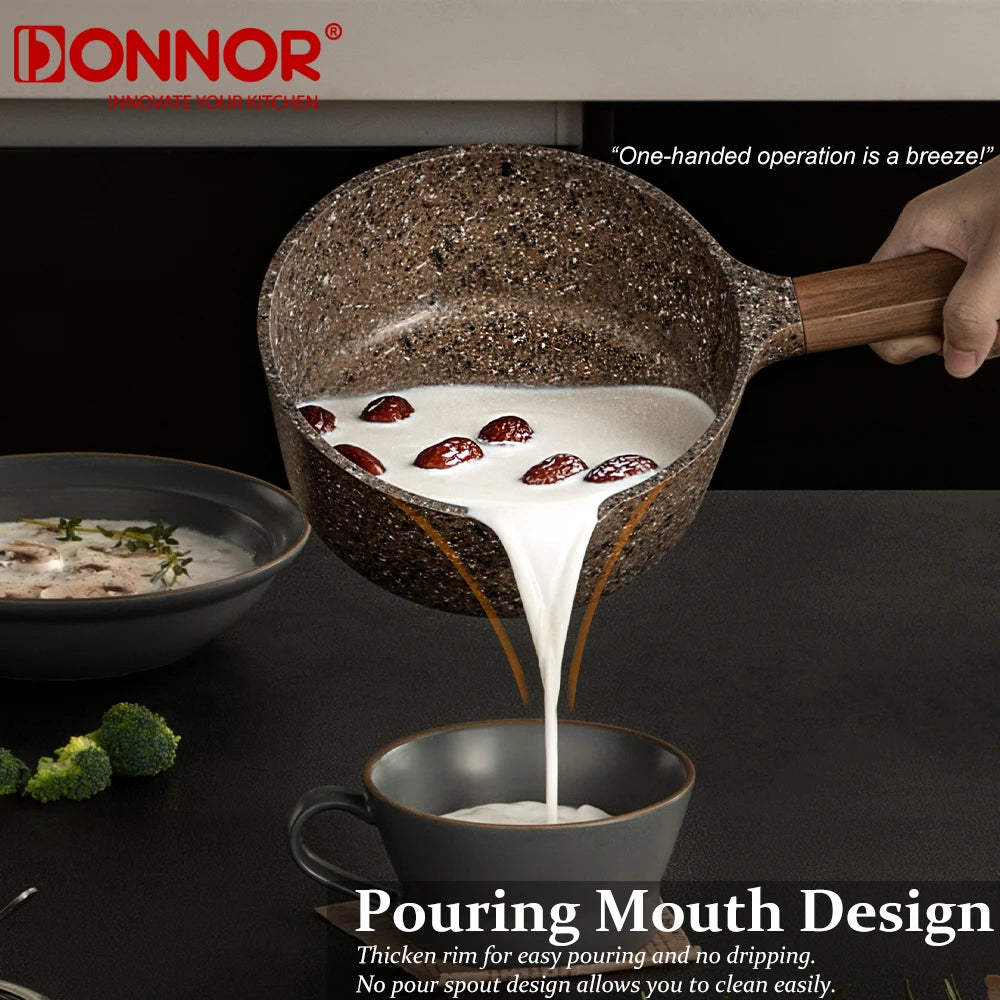DONNOR Pentola per Latte Antiaderente in Granito da 16cm/6.3 Pollici, Senza PFOA, a Basso Contenuto di Fumo, Compatibile con Piani a Induzione e Gas, Facile da Pulire, Piccola Casseruola