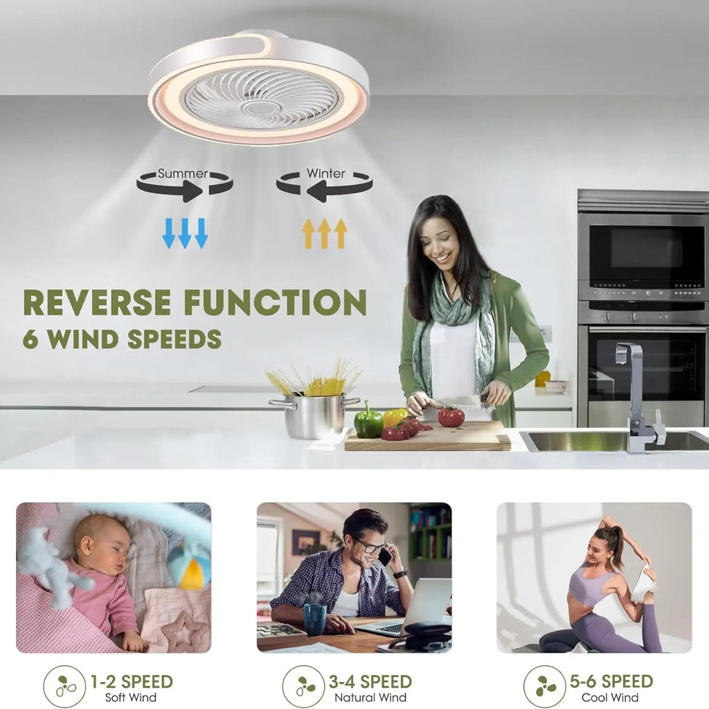 Ventilatore da soffitto LED con telecomando e APP, dimmerabile, 6 velocità, 50x20 cm, Tetipa