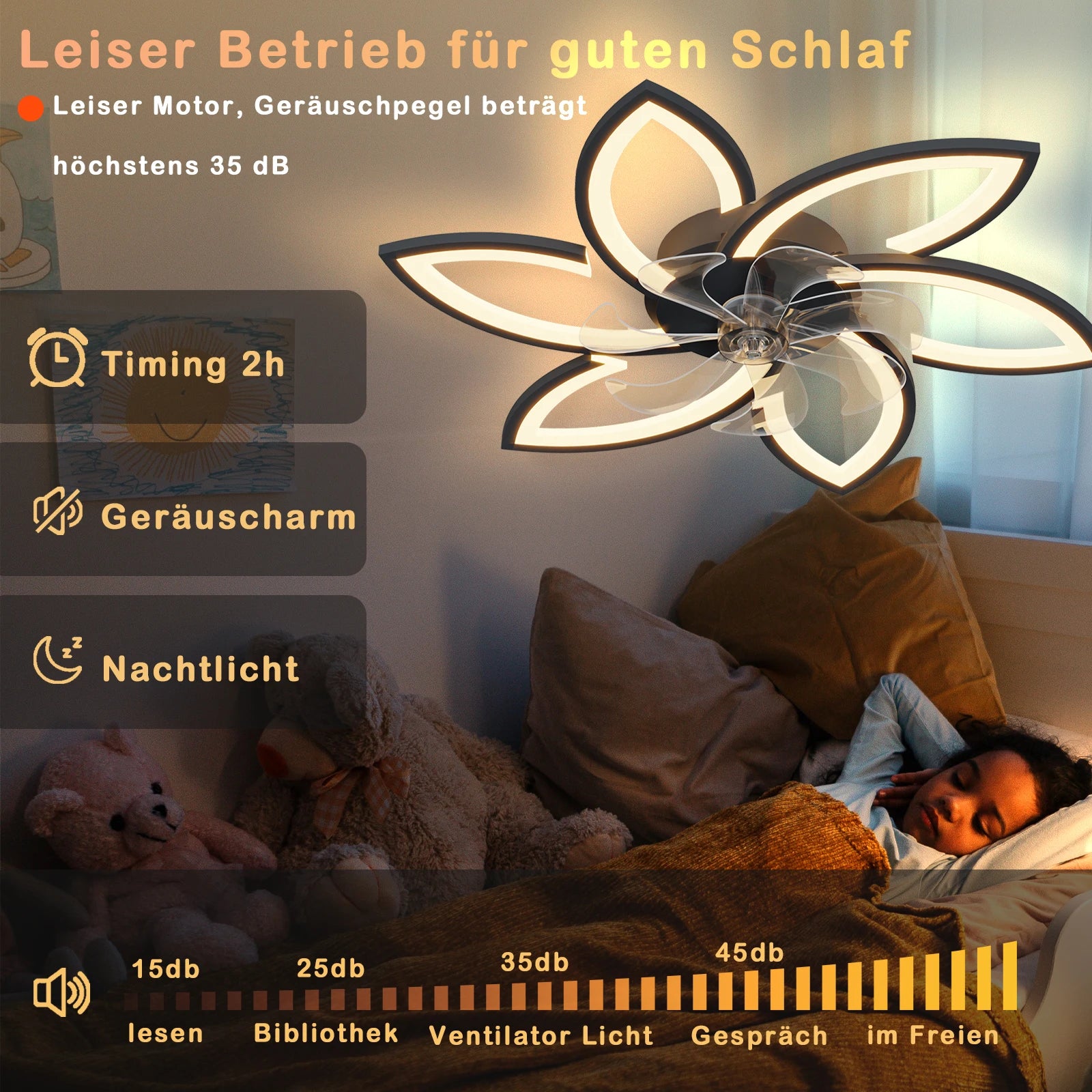 Ventilatore da soffitto a LED con luce, plafoniera con ventilatore, ventilatore da soffitto silenzioso e reversibile
