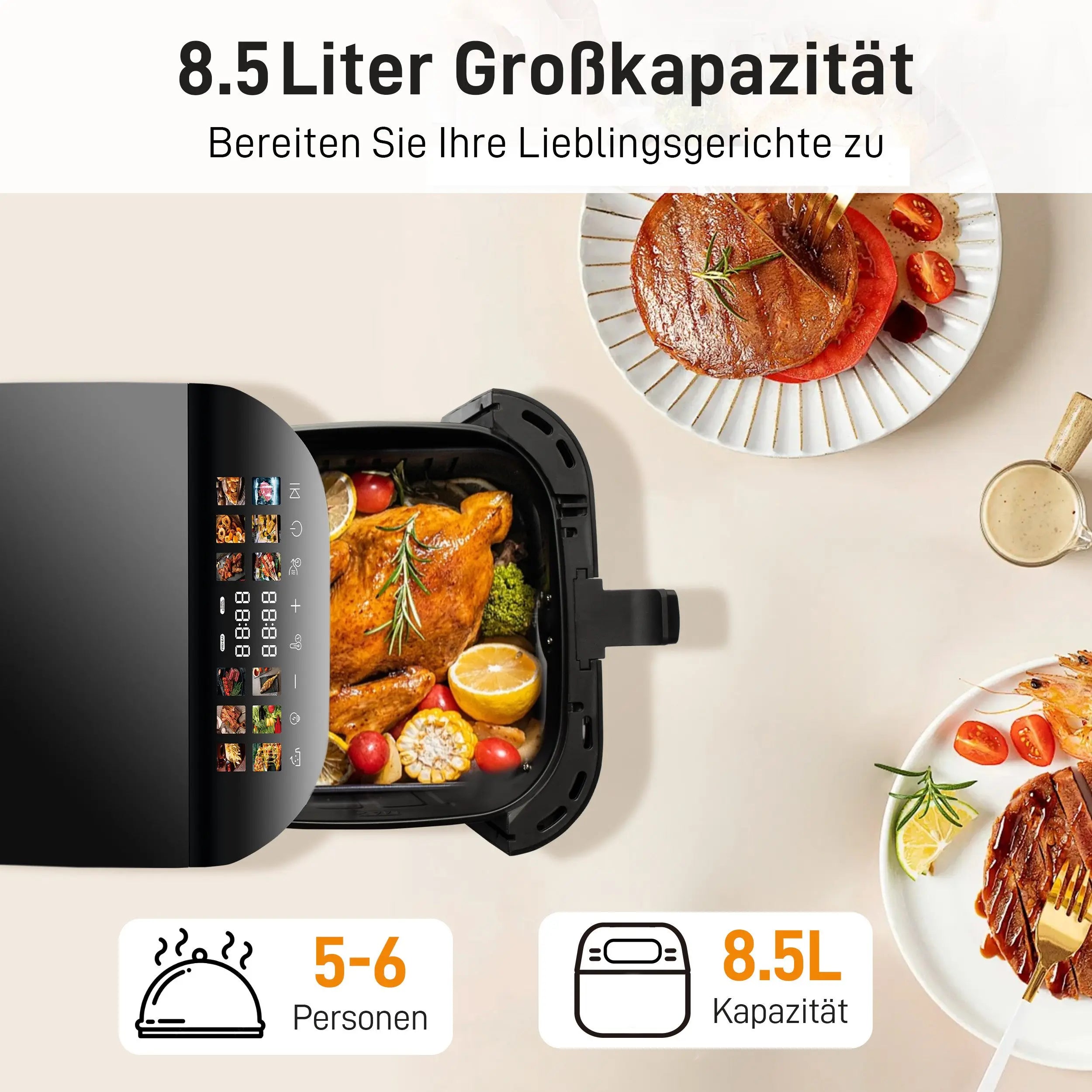 Friggitrice ad Aria Calda 8.5L con Finestra di Visualizzazione e Display a Colori