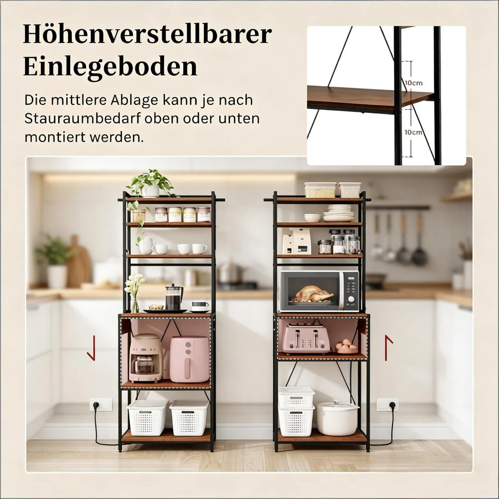 Kaffeestation, Küchenregal mit Steckdosen, Küchenschrank, Mini-Küchenarbeitsplatz, Ausstellungsregal – Alles in Einem für die Organisation von Kaffee und Geräten