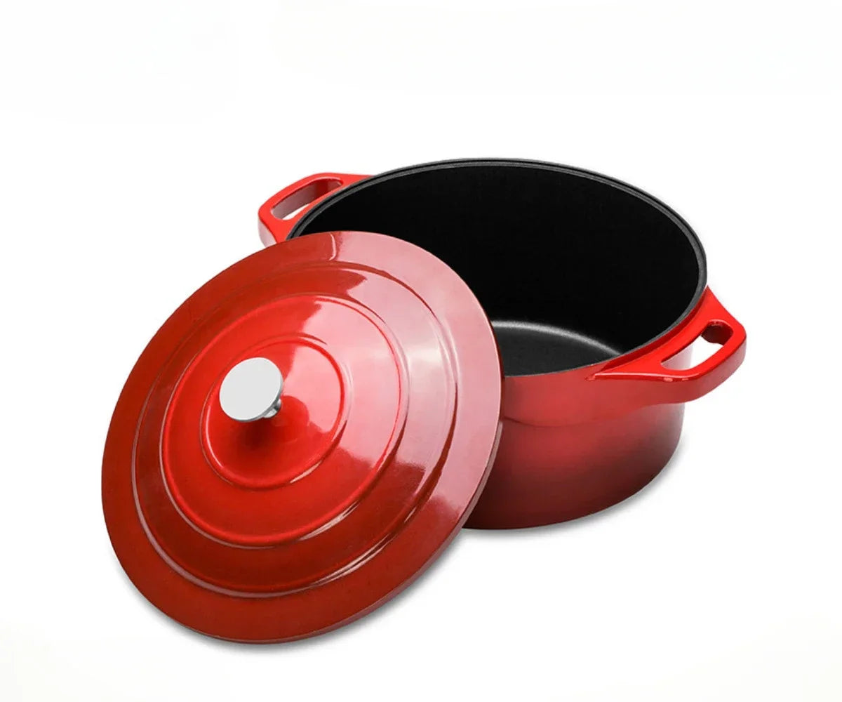 Pentola per zuppa domestica Pentola smaltata con coperchio Smalto ceramico Resistente al calore Due orecchie Pentola antiaderente Fornello a induzione a gas Utensili da cucina